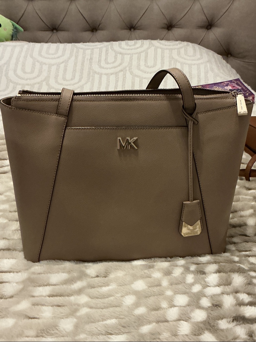 Michael Kors Taupe Saffiano Tote with Gold Hardware